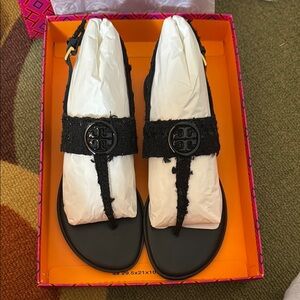 NWT Tory Burch Black Tweed Women's Sandals